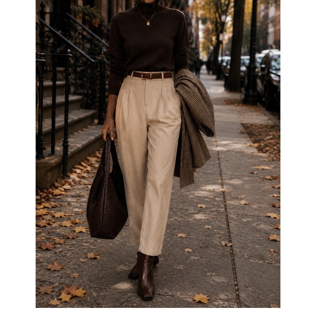 Tan Beige High Waisted Pleated Trousers Straight Leg Dress Pants Small